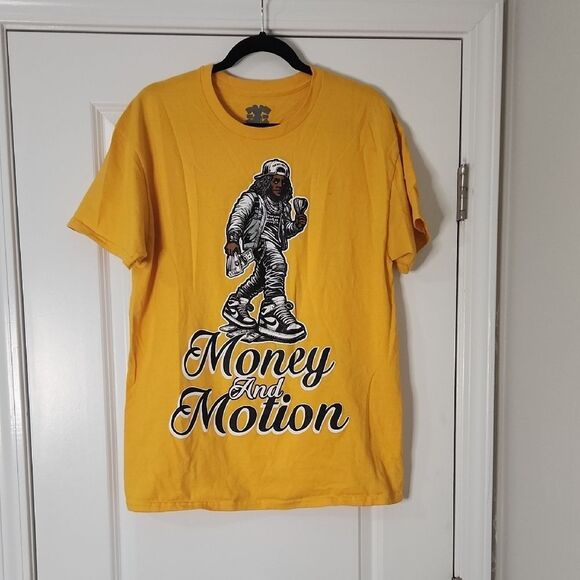 Yellow “Money And Motion” Graphic T-Shirt – Size L - Picture 1 of 4